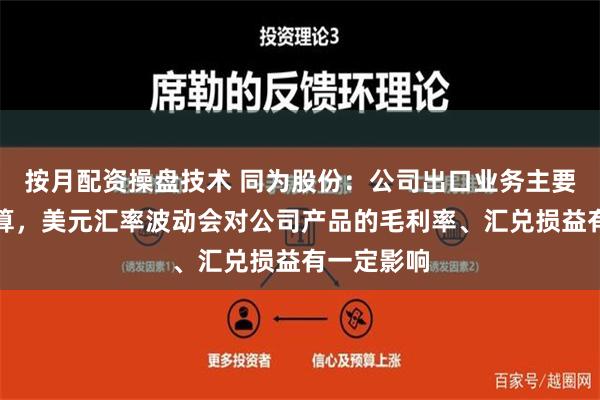 按月配资操盘技术 同为股份：公司出口业务主要以美元结算，美元汇率波动会对公司产品的毛利率、汇兑损益有一定影响